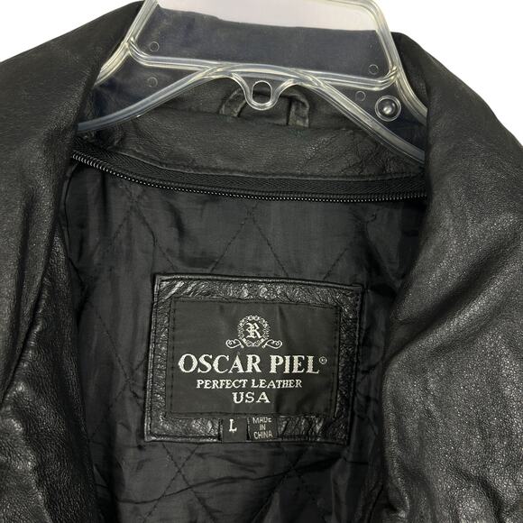 Vintage Black Leather Tiger Embroidered Collared Thrashed Leather Jacket L - Picture 4 of 5